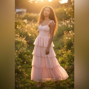 NWT JJ’s House Tiered Ruffle Maxi Dress Petal Pink Size 6 🌸✨